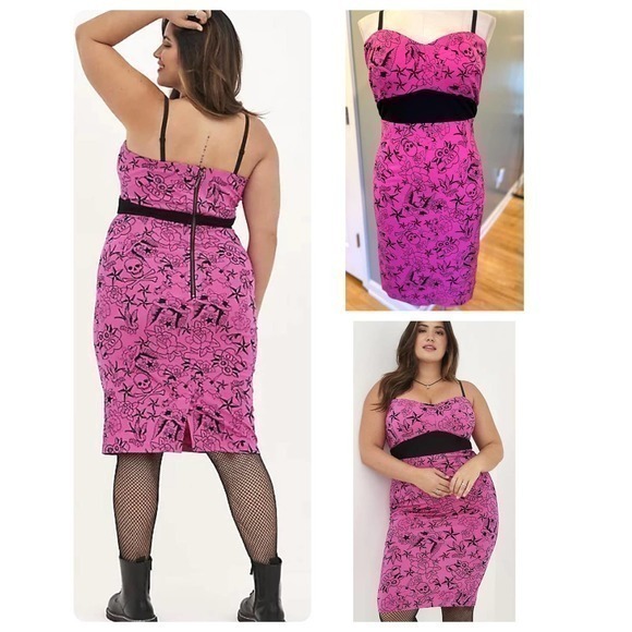 torrid Dresses & Skirts - Torrid Betsey Johnson Pink Tattoo Punk Gothic Rockabilly Ponte Skull Dress 26‎